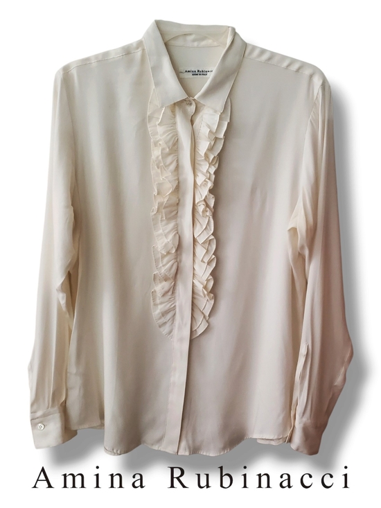 Amina Rubinacci Tops - Amina Rubinacci Italy Cream Ruffle Silk Blend Blouse Top IT 48 US 12